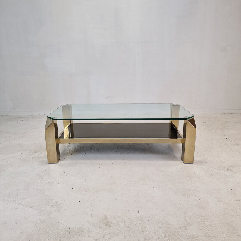 Mesa de café Vintage com base dourada de 23kt por Belgo Chrom, Bélgica 1970s