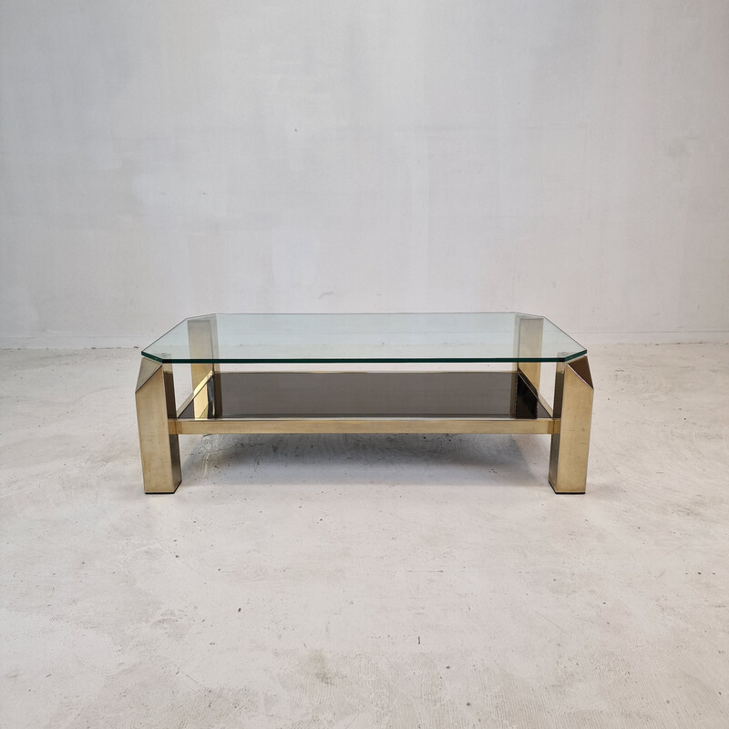 Vintage coffee table with 23kt gold plated base by Belgo Chrom, Belgium 1970s