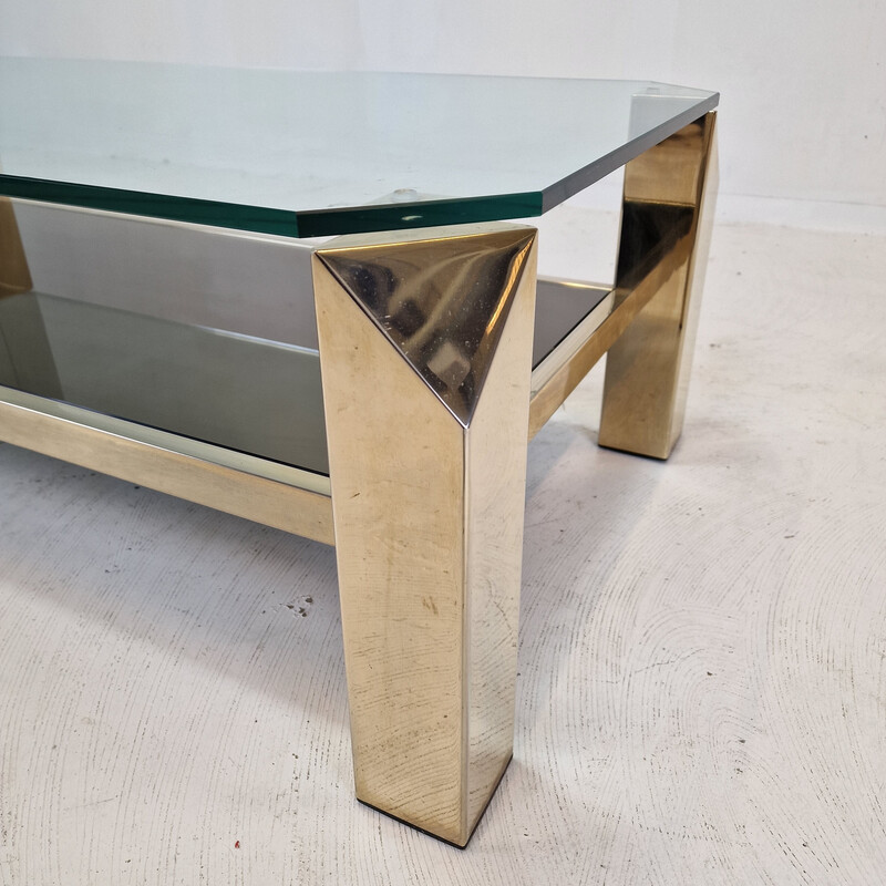 Mesa de café Vintage com base dourada de 23kt por Belgo Chrom, Bélgica 1970s