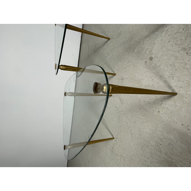 Pair of vintage brass and glass sofa ends, 1950