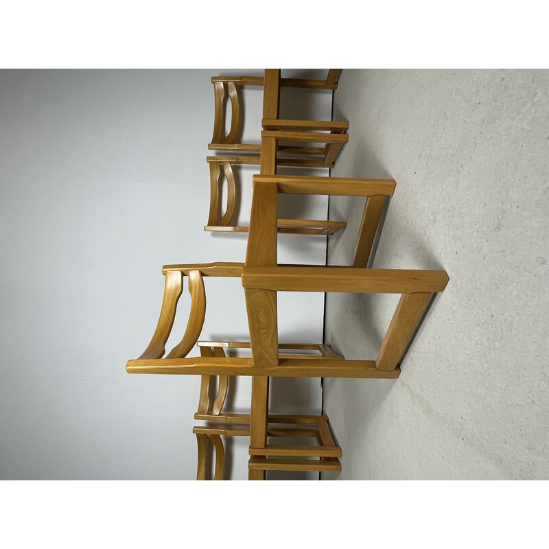 Set van 5 vintage rieten stoelen in iepenhout van Regain