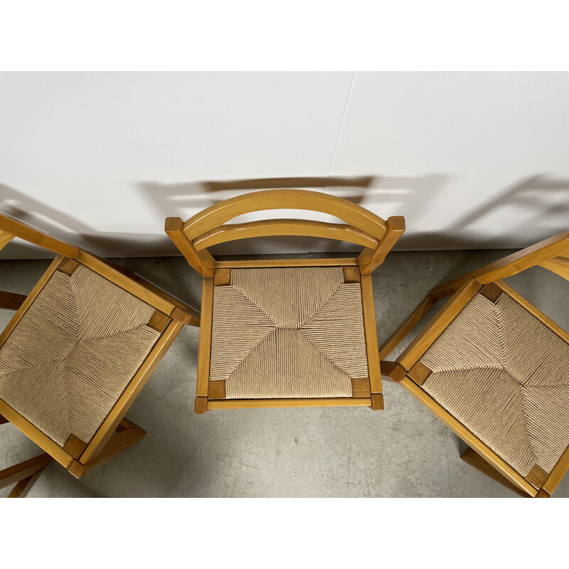 Set of 5 vintage straw chairs in elmwood from the Regain house