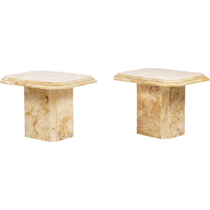 Pair of vintage side tables in Siena marble, Italy 1970