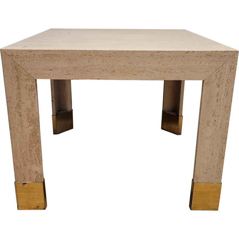 Vintage side table in travertine, marble and gilded brass, Italy 1970