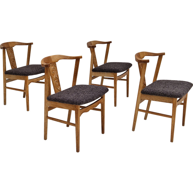 Set of 4 vintage dinning chairs in oak wood by Henning Kjærnulf, Denmark 1960