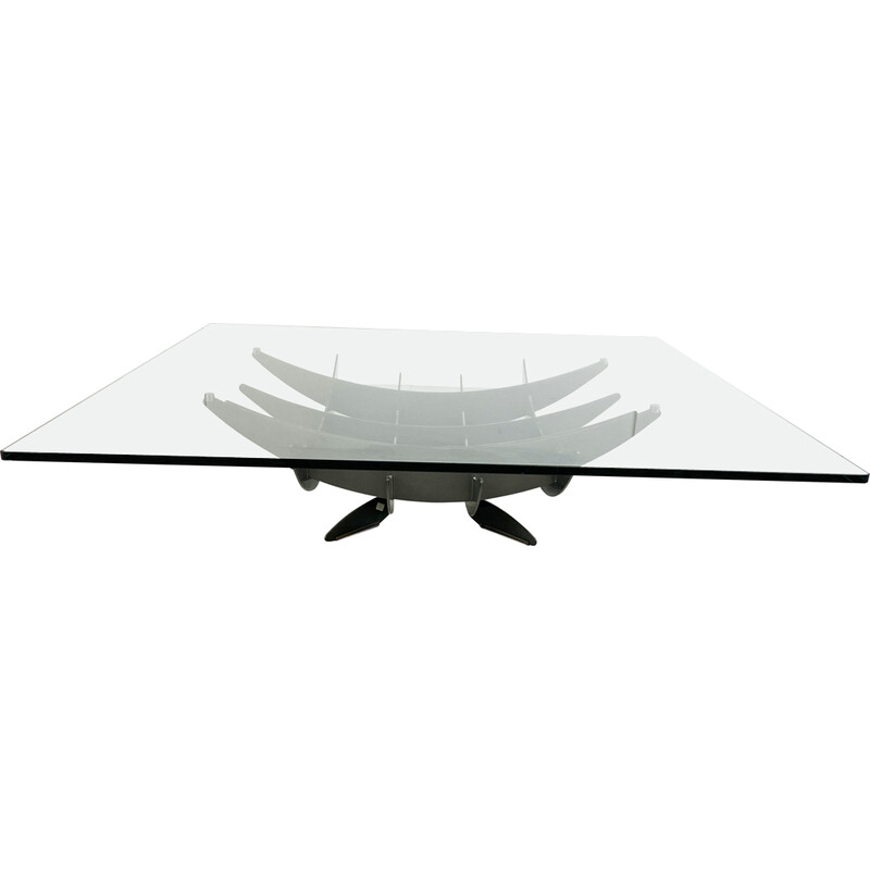 Vintage "Atlas" crossed steel base coffee table by Nencini and Brothers for Cattelan, Italy 1990