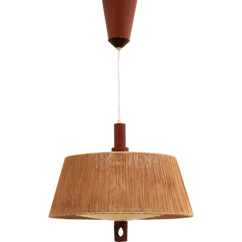 Vintage hanglamp met walnoot en raffia van Temde, 1960
