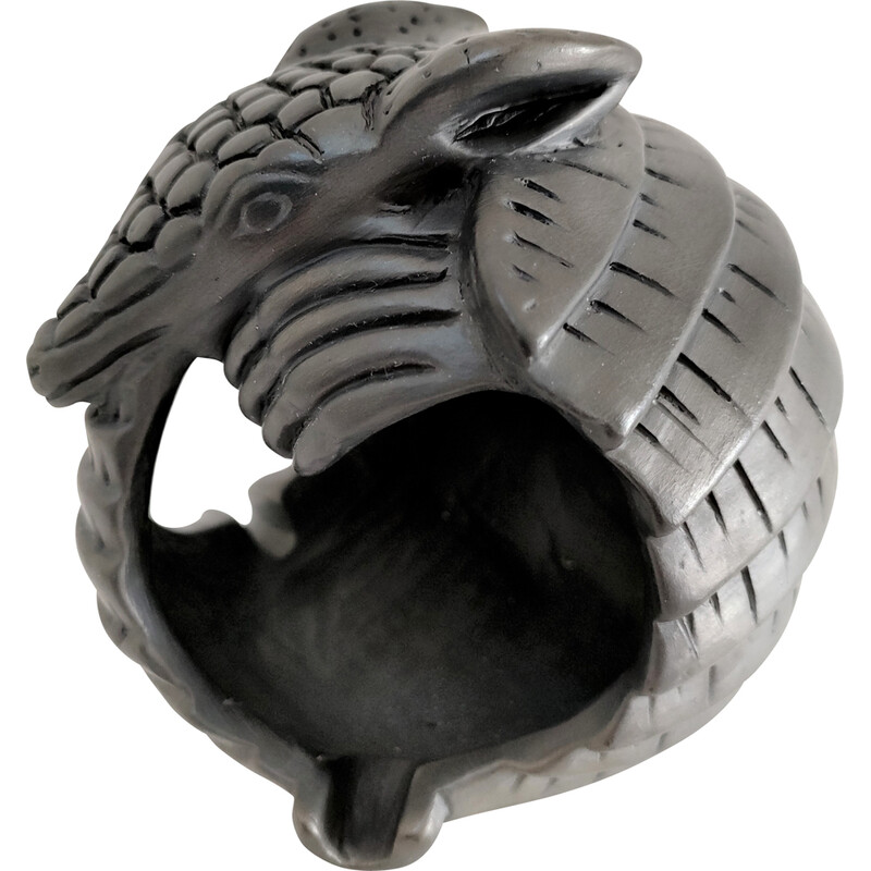 Vintage ashtray zoomorphic armadillo in black ceramic