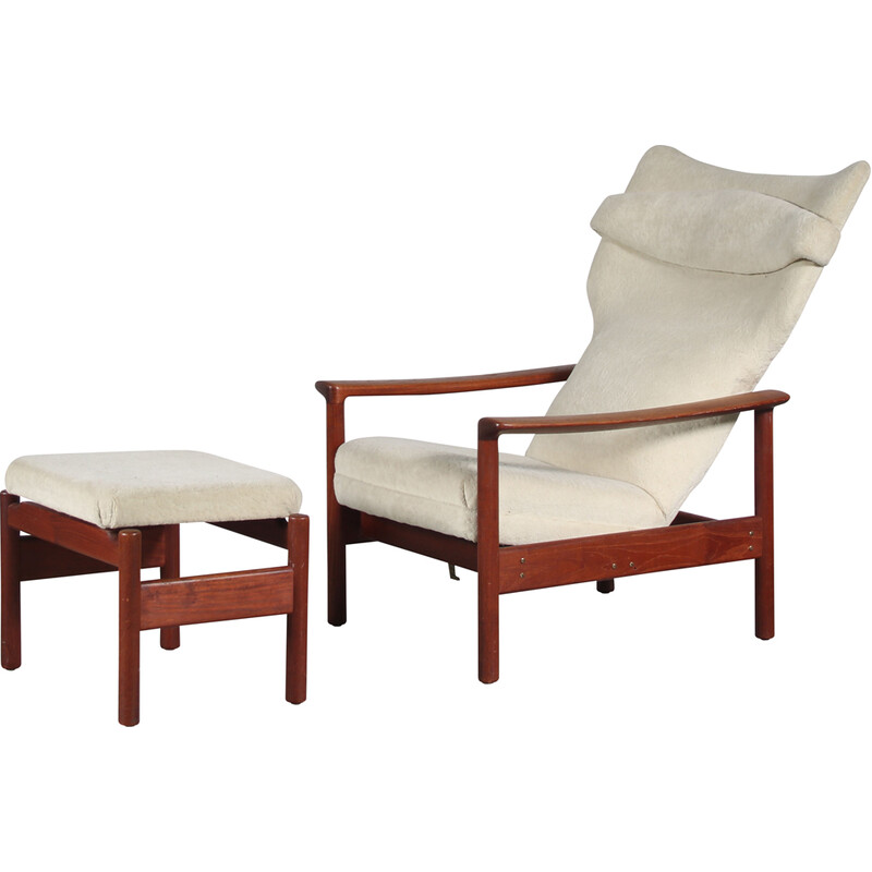 Vintage wooden base armchair with ottoman “Rock Royal” by Sven Ivar Dysthe, Norway 1960