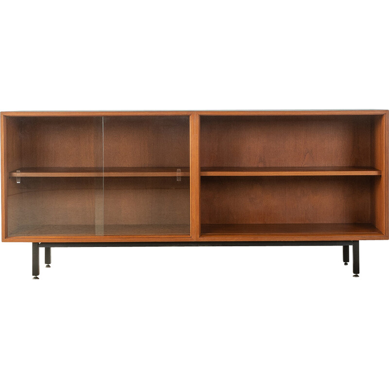 Vintage teak veneer sideboard with two sliding glass doors by Lothar Wegner, Germany 1960