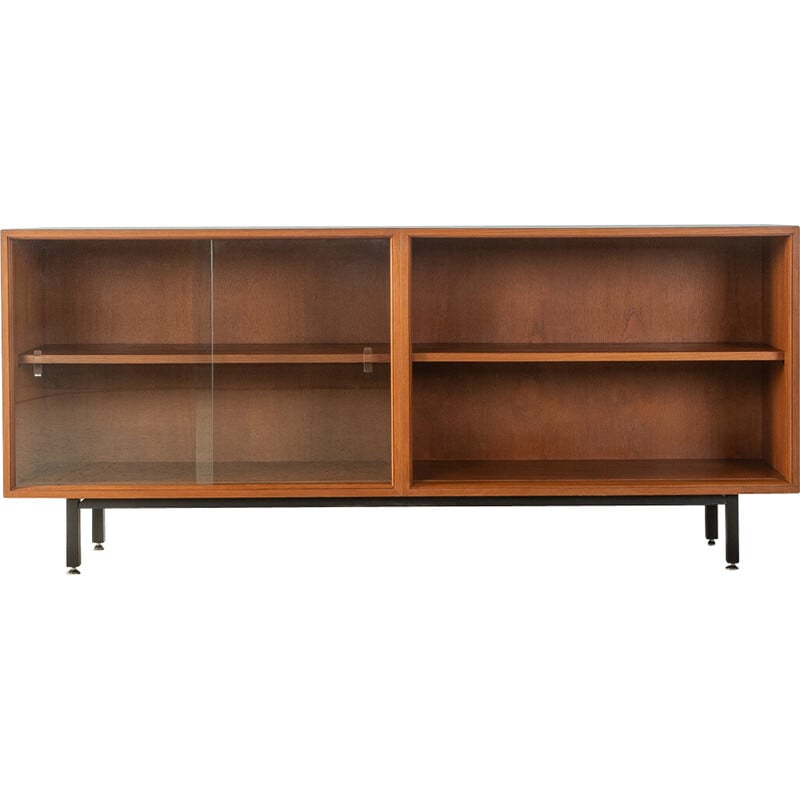 Vintage teakfineer dressoir met twee glazen schuifdeuren van Lothar Wegner, Duitsland 1960