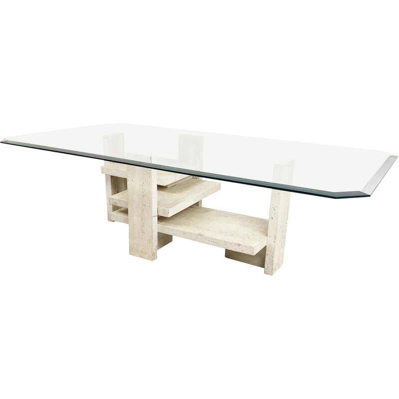 Vintage solid travertine coffee table by Willy Ballez, 1970
