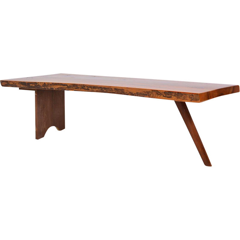 Vintage vrije-vorm salontafel met houten onderstel, 1970