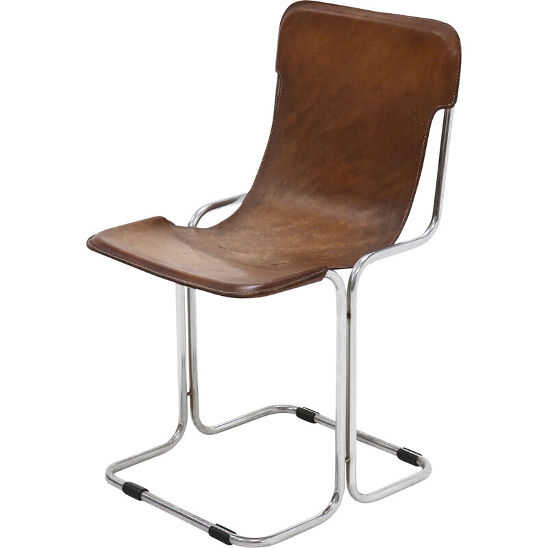 kubiek Detecteerbaar rijstwijn Vintage zadelleer en chromen stoel "Calla" van Antonio Ari Colombo voor  Arflex, Italië 1960