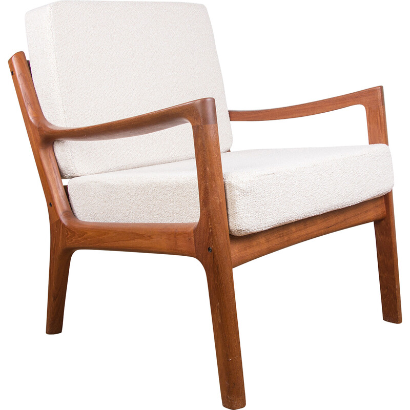 Poltrona danese vintage in teak e tessuto bouclette nuovo, modello Senator di Ole Wanscher per France et Son, 1960