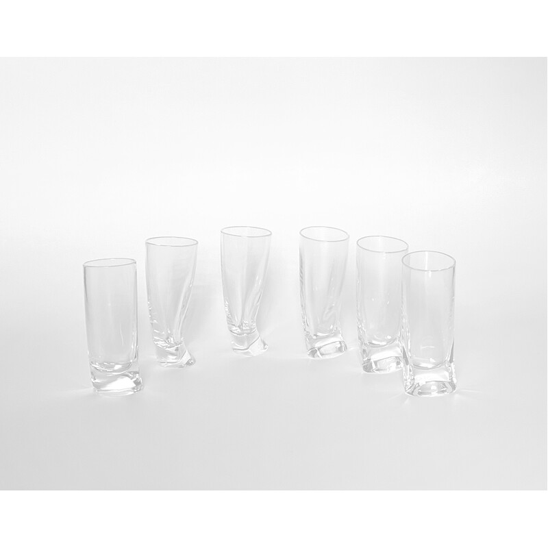 Set of 6 vintage 'Touch Glass' liqueur glasses by Angelo Mangiarotti for Cristalleria Colle, 1991