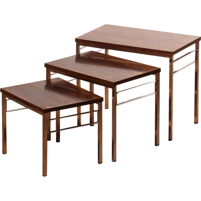 Set of 3 rosewood nesting tables - 1960s