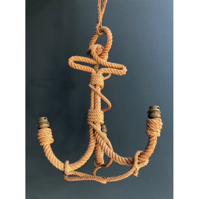 Vintage rope chandelier representing an anchor by Audoux Minet, 1950