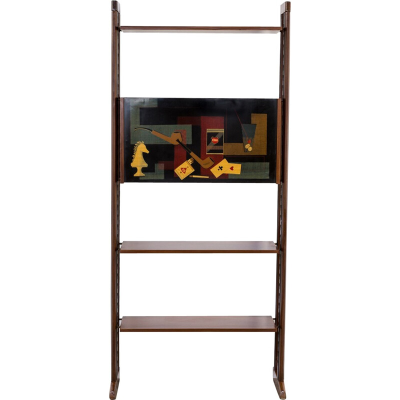 Wall unit in teak with 3 shelves - 1950s