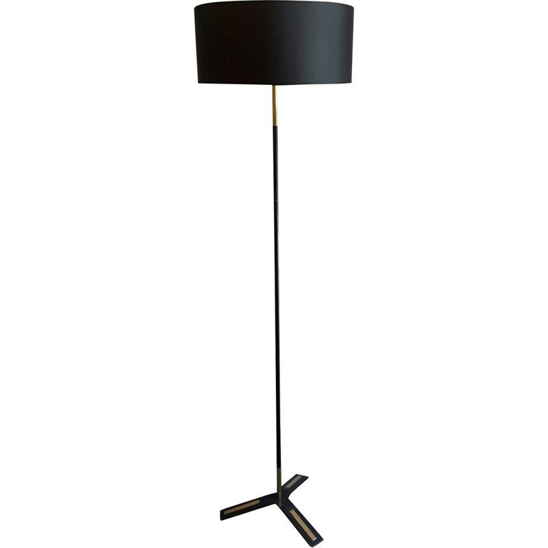 Floor lamp in black lacquered metal and brass - 1950s