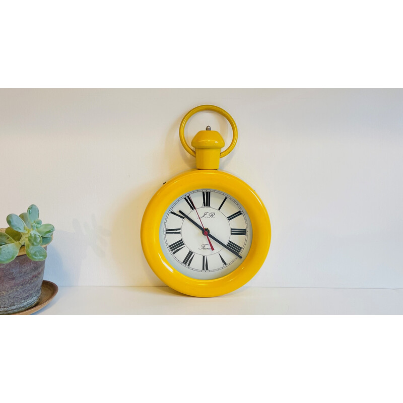 Vintage metal and glass wall clock, France 1980