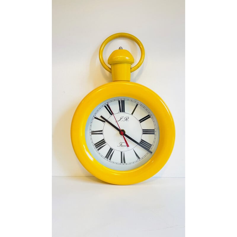 Vintage metal and glass wall clock, France 1980