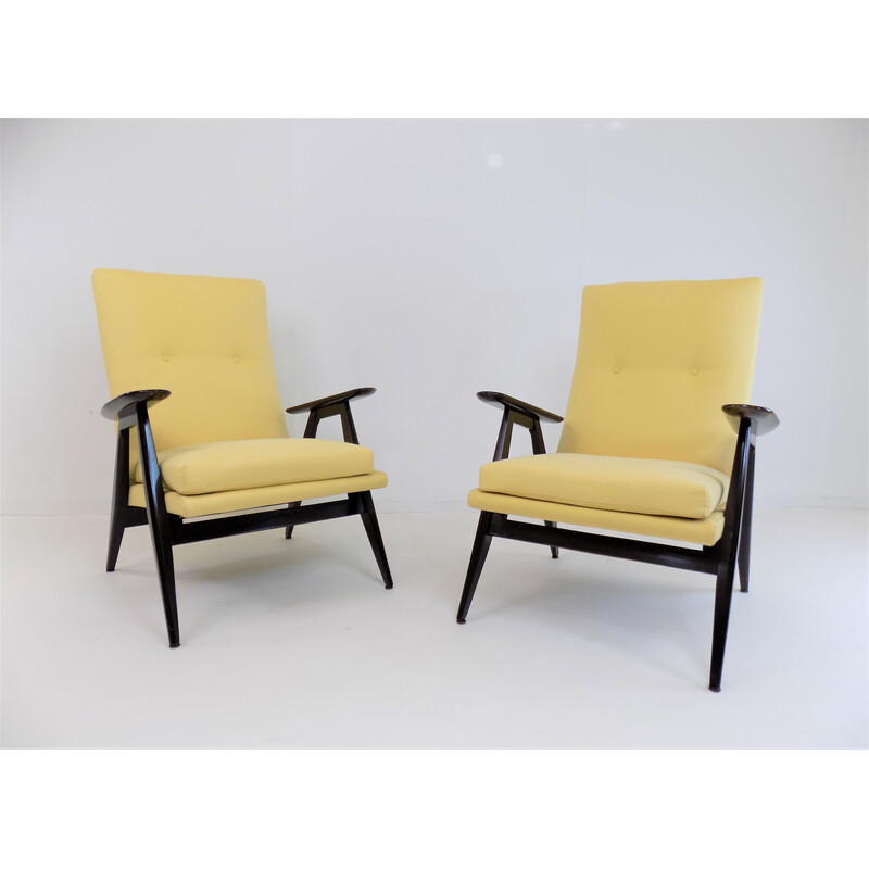 Pair of vintage wooden frames armchairs "Sk640" by Pierre Guariche for Steiner, France 1950
