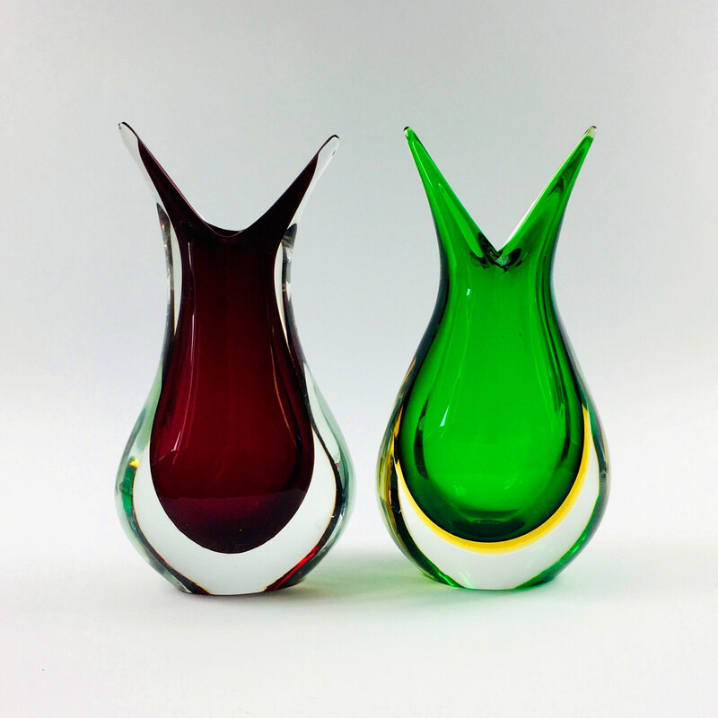 Pair of vintage Murano glass vases "Sommerso" by Flavio Poli, Italy 1960