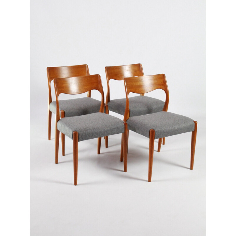 Set of 4 vintage dinning chairs with massive teak frame by Niels O Moller for Fristho, 1960