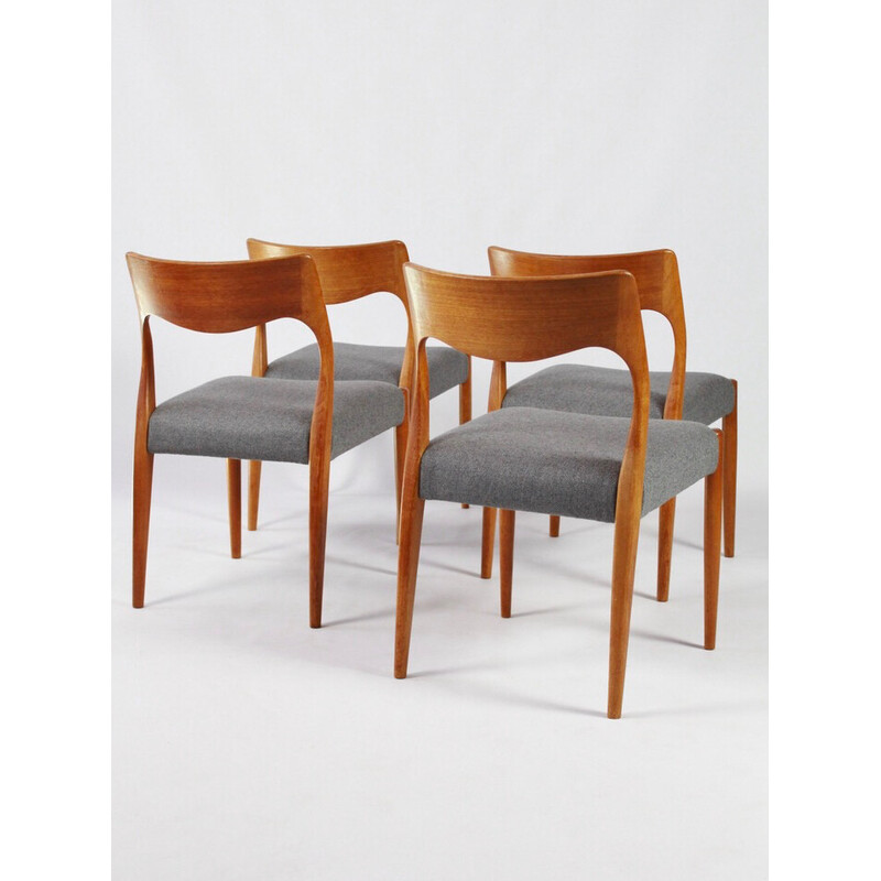 Ensemble de 4 chaises vintage à cadre en teck massif par Niels O Moller pour Fristho, 1960