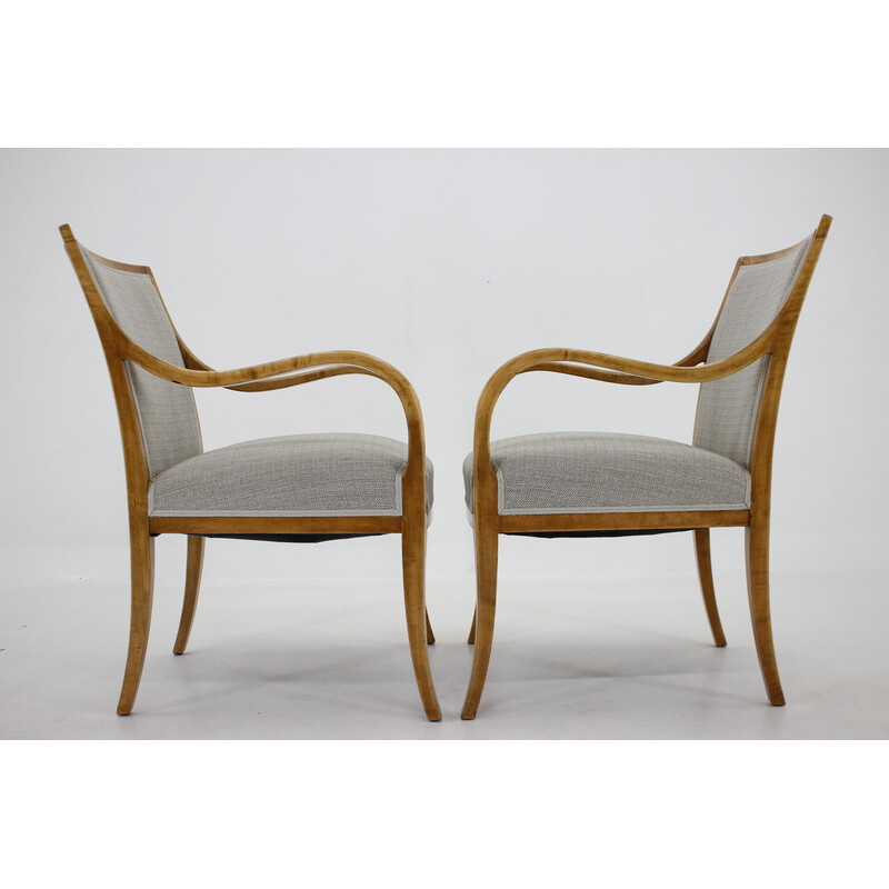Pair of vintage armchairs in birch wood by Frits Henningsen, Denmark