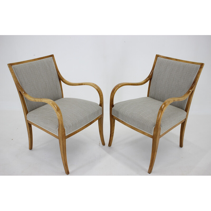 Paire de fauteuils vintage en bois de bouleau par Frits Henningsen, Danemark
