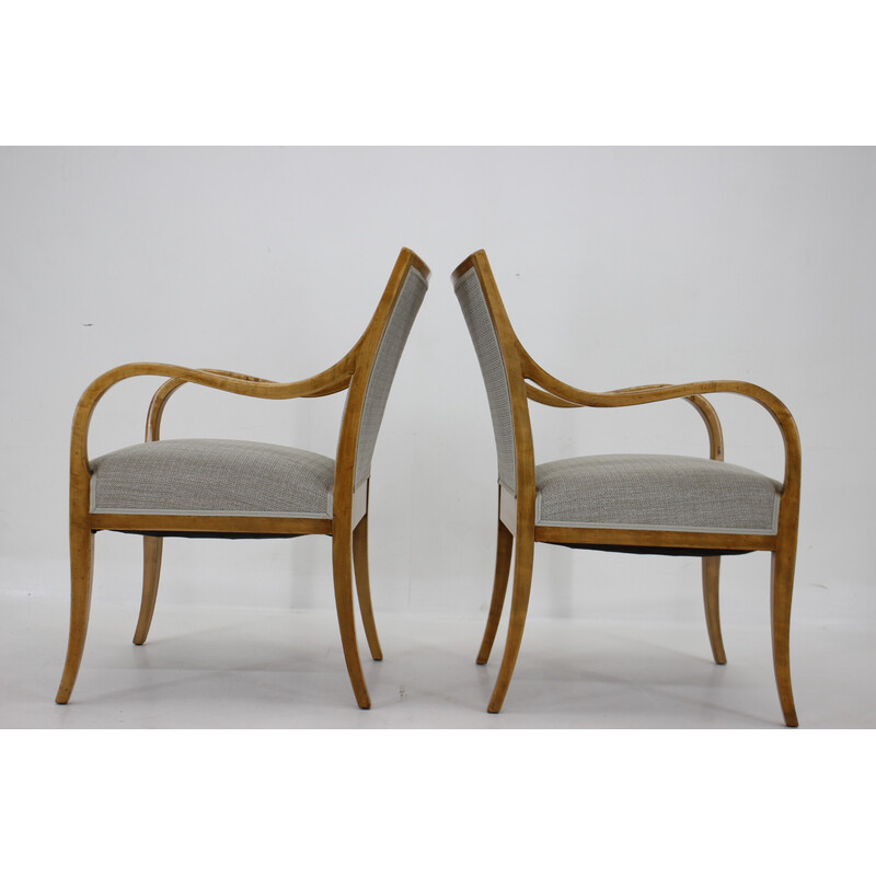 Pair of vintage armchairs in birch wood by Frits Henningsen, Denmark