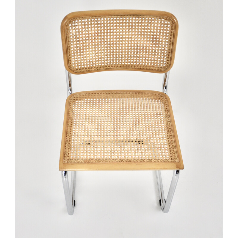 Juego de 6 sillas vintage de metal, madera y ratán de Marcel Breuer
