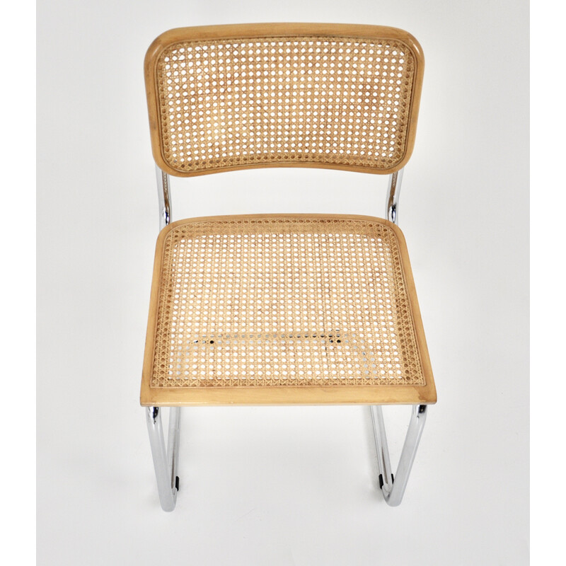 Set of 6 vintage chairs in metal, wood and rattan by Marcel Breuer