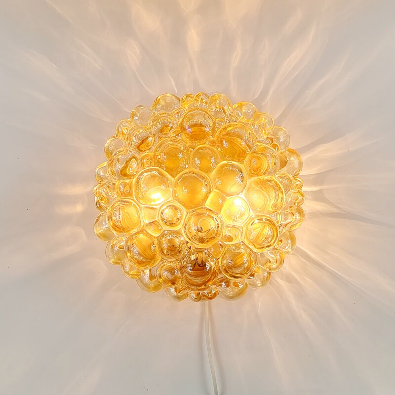 Pair of vintage bubbled amber glass ceiling lamps by Helena Tynell for Limburg, Germany 1970