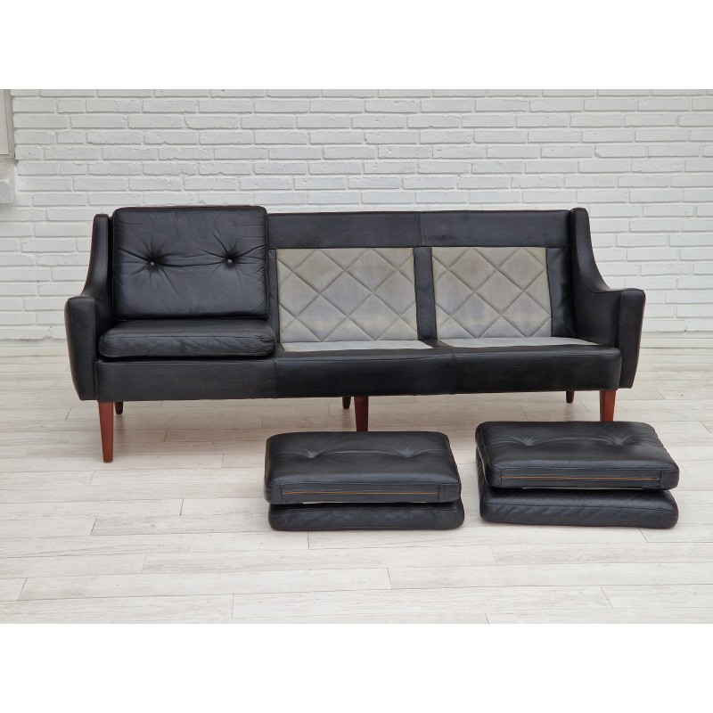 Vintage black leather sofa by Georg Thams for Vejen Polstermøbelfabrik, Denmark 1970