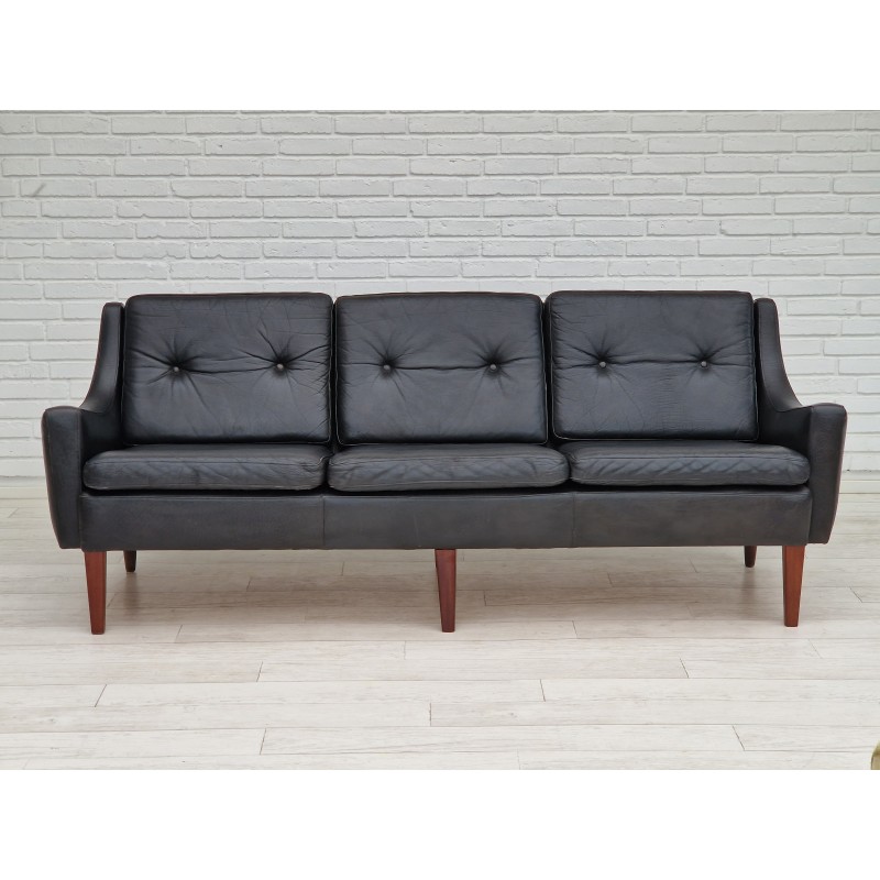 Vintage black leather sofa by Georg Thams for Vejen Polstermøbelfabrik, Denmark 1970