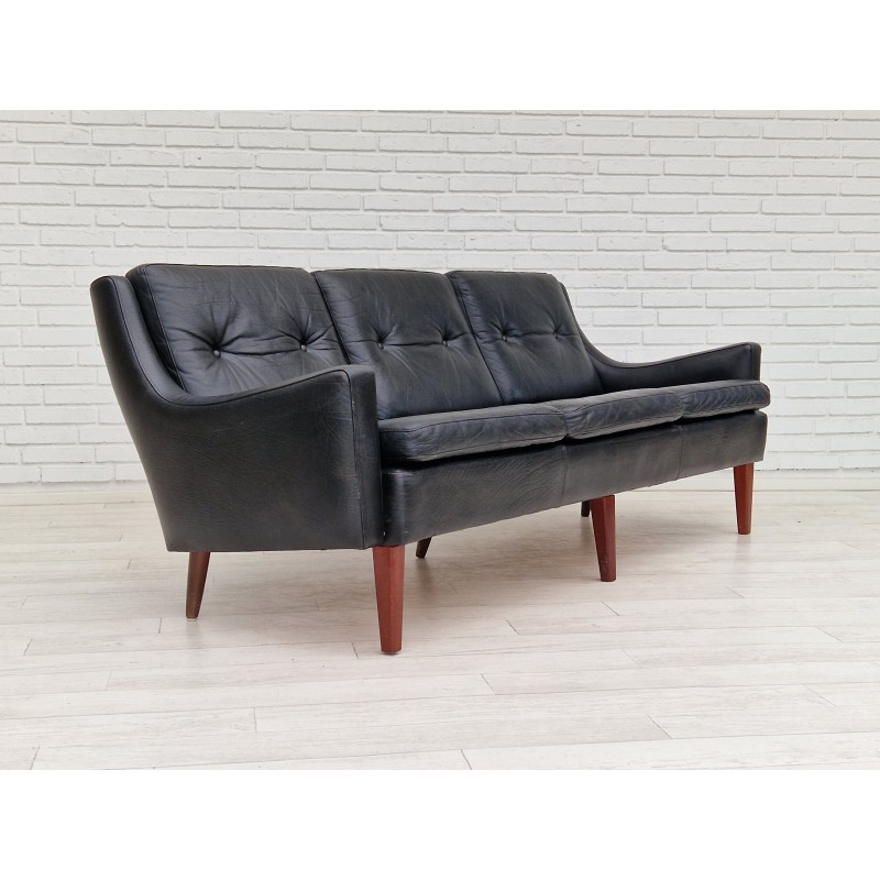 Canapé vintage en cuir noir par Georg Thams pour Vejen Polstermøbelfabrik, Danemark 1970