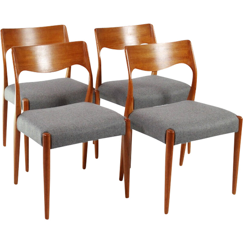 Set of 4 vintage dinning chairs with massive teak frame by Niels O Moller for Fristho, 1960