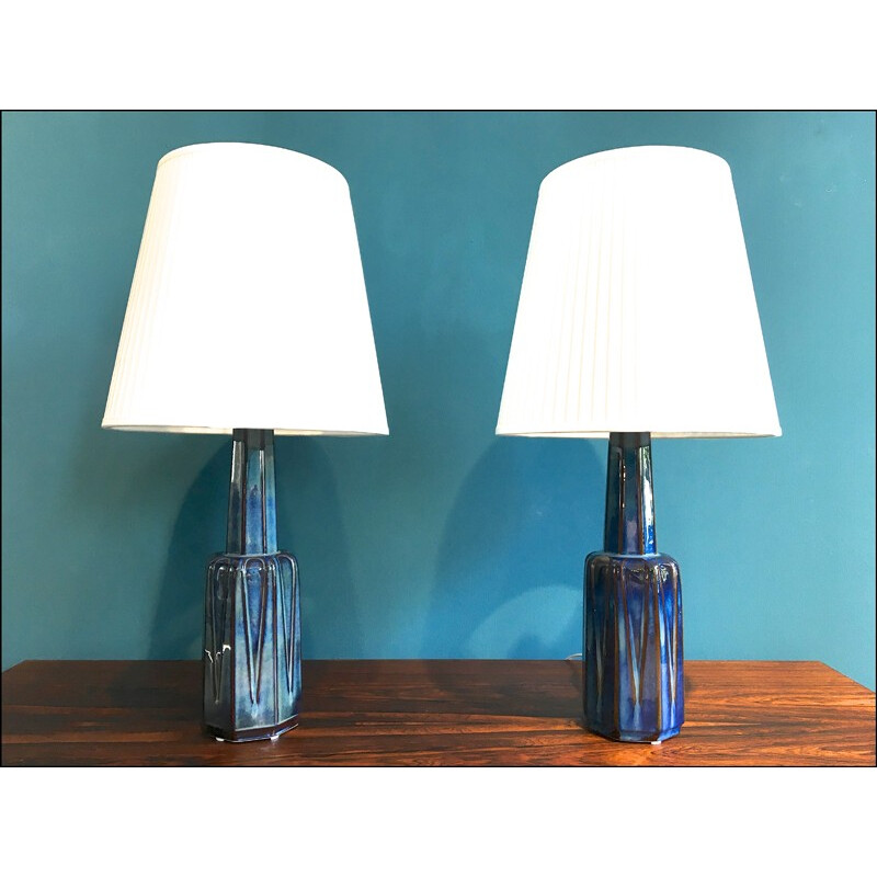 Pair of Vintage Danish Ceramic Table Lamps by Einar Johansen for Soholm - 1960S