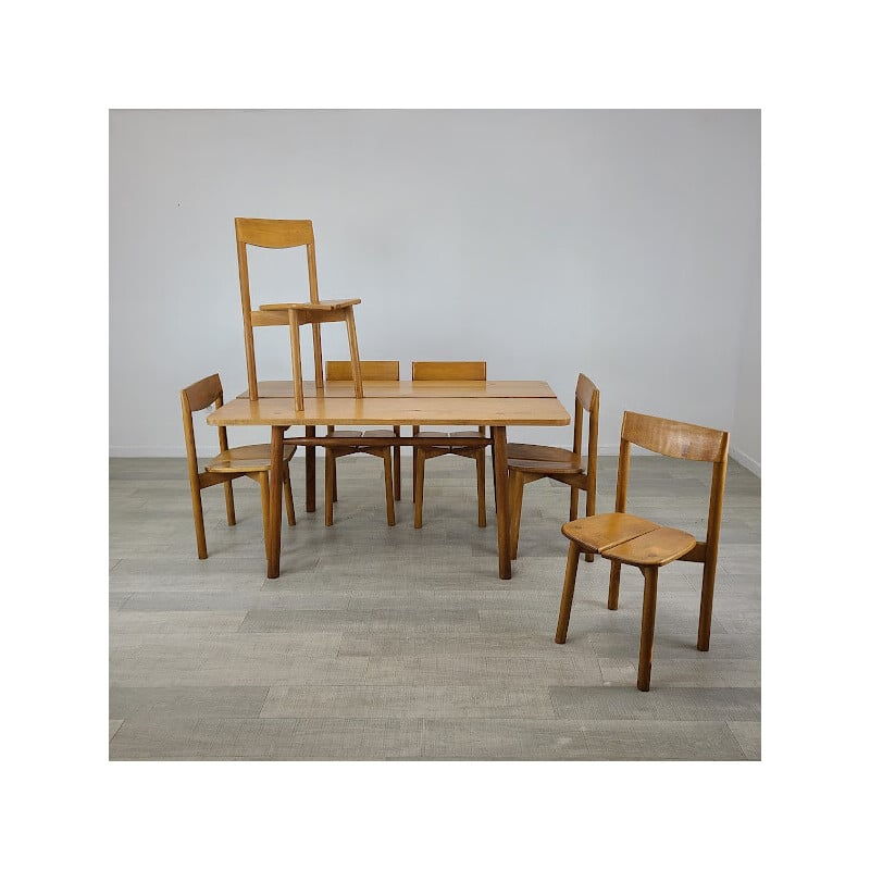 Set of 6 vintage chairs "Grain de café" by Pierre Gautier Delaye for Villages Vacances, 1960