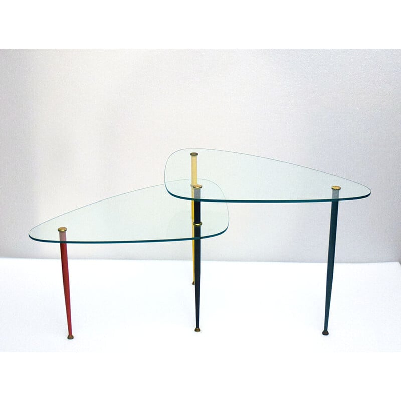 Table basse vintage Arlecchino en métal et cristal par Edoardo Poli pour Vitrex, Italie 1960