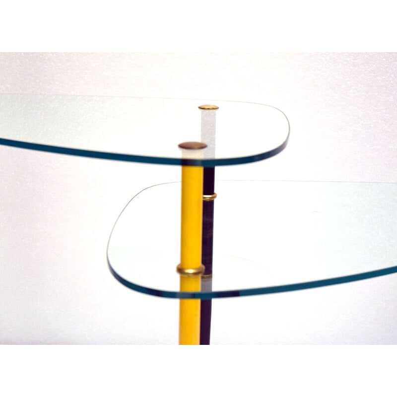 Table basse vintage Arlecchino en métal et cristal par Edoardo Poli pour Vitrex, Italie 1960