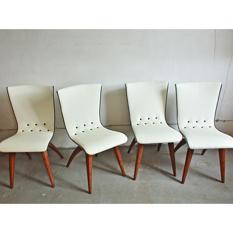 Set of 4 swivel white chairs by Van Os - 1950s