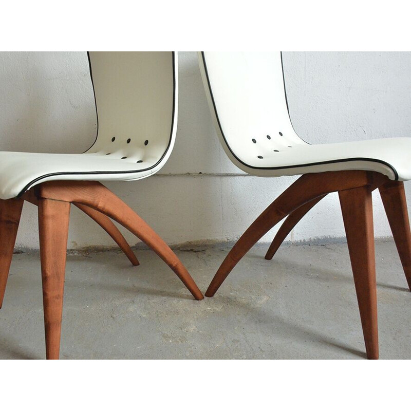 Ensemble de 4 chaises pivotantes blanches par Van Os - 1950