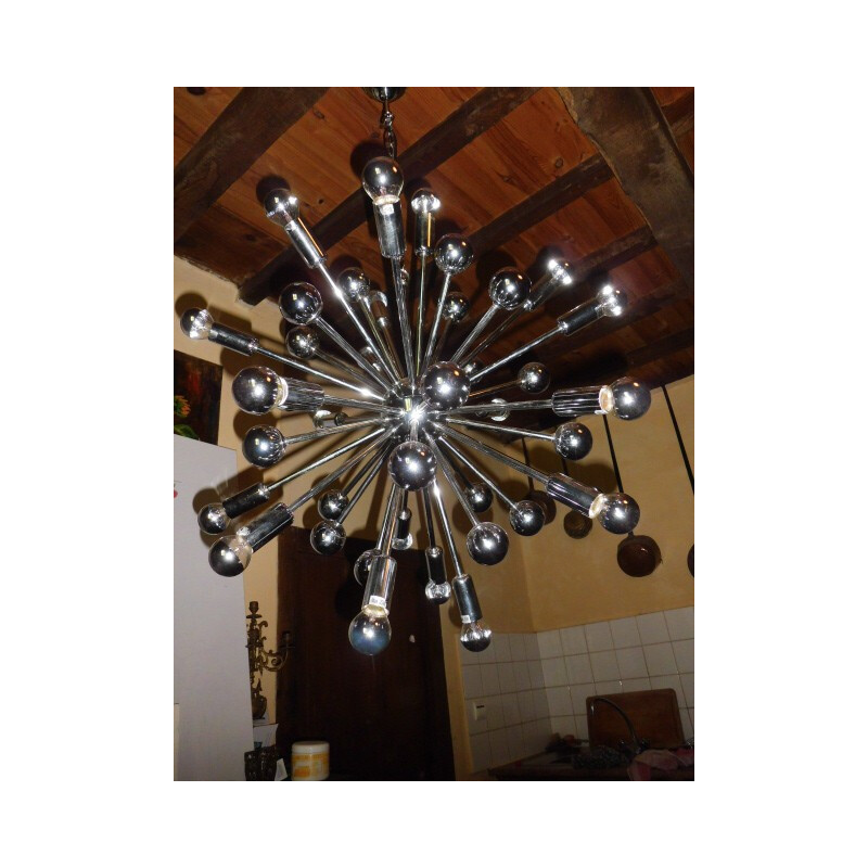 Sputnik chandelier in chromed metal - 1960s