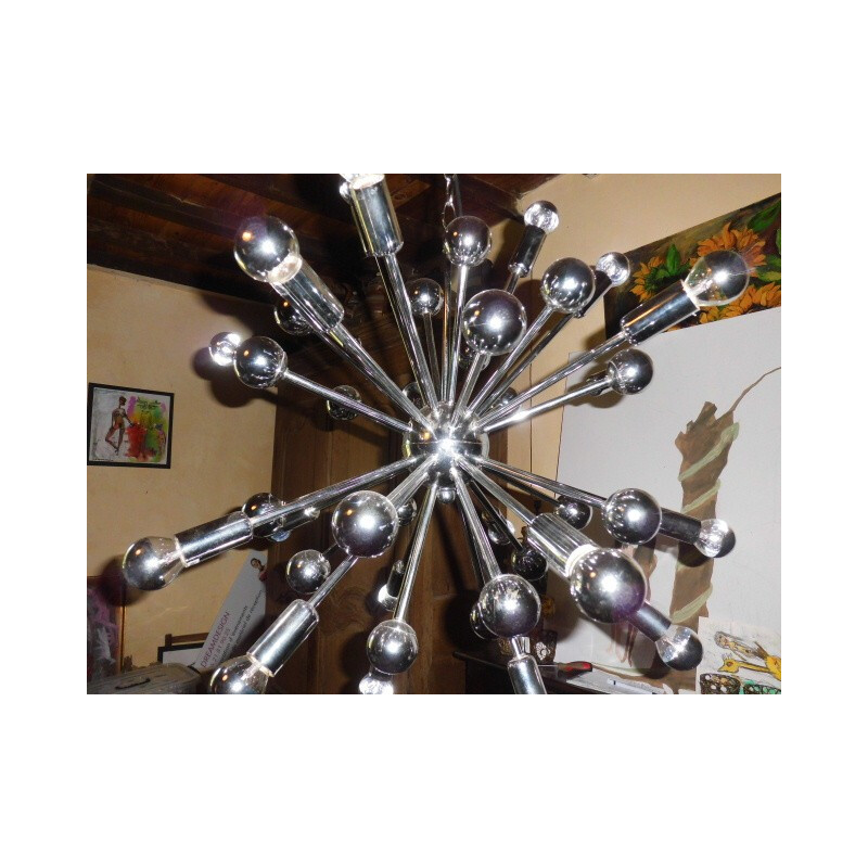 Sputnik chandelier in chromed metal - 1960s