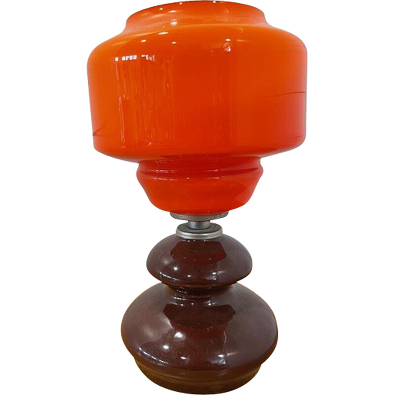 Lampe de table vintage Meblo en pierre brune et verre orange