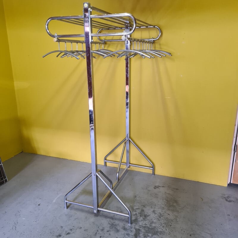 Vintage Dutch industrial chrome coat rack by Oostwoud